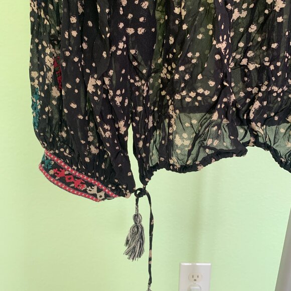 Isabel Marant Blouse Sz 36 S Black Embroidered Boho Tunic Holiday Snowflakes - Picture 9 of 15
